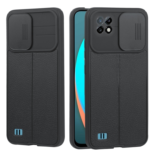 

For OPPO Realme C11 / C20 Litchi Texture Sliding Camshield TPU Phone Case(Black)