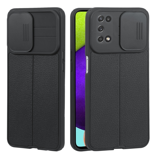 

For Samsung Galaxy A52 5G / 4G Litchi Texture Sliding Camshield TPU Phone Case(Black)