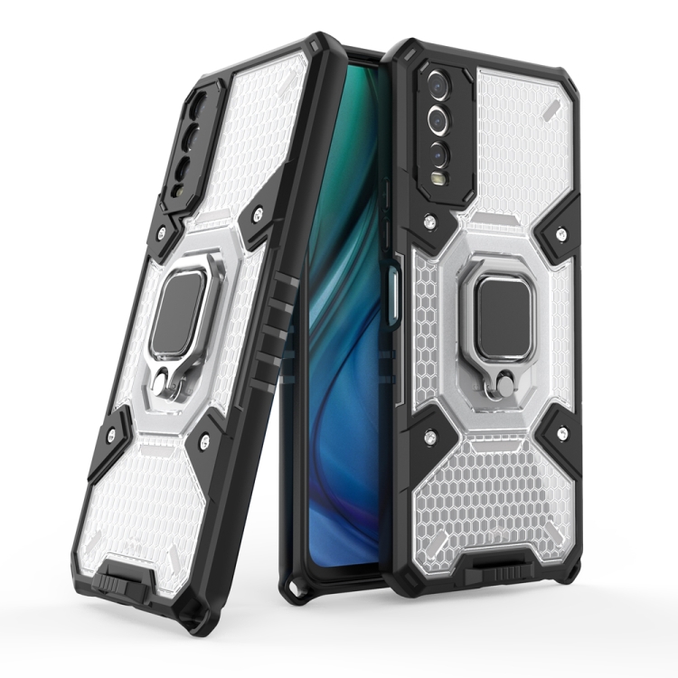 

For vivo Y20 Space PC+TPU Shockproof Phone Case with Ring Holder(White)