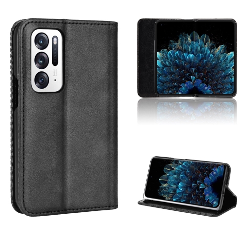 

For OPPO Find N Magnetic Buckle Retro Texture Leather Phone Case(Black)