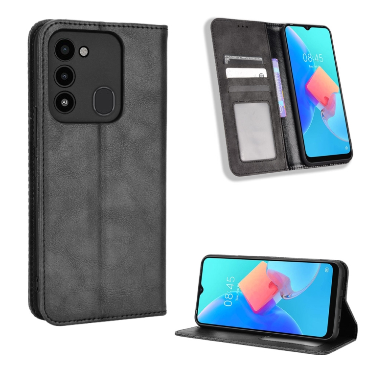 

For TECNO Spark Go 2022 / Spark 8C Magnetic Buckle Retro Texture Leather Phone Case(Black)