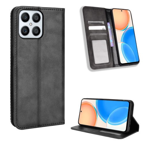 

For Honor X8 Magnetic Buckle Retro Texture Leather Phone Case(Black)