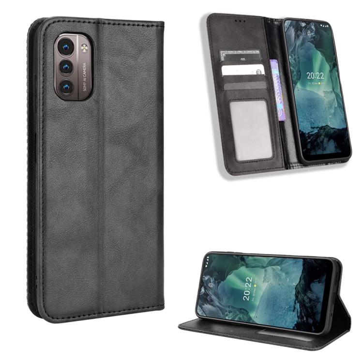

For Nokia G21 / G11 Magnetic Buckle Retro Texture Leather Phone Case(Black)