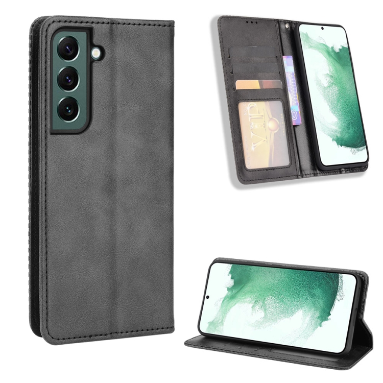 

For Samsung Galaxy S22 5G Magnetic Buckle Retro Texture Leather Phone Case(Black)