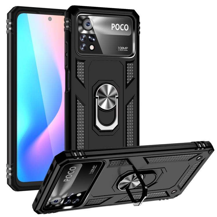

For Xiaomi Poco X4 Pro 5G Shockproof TPU + PC Phone Case with Holder(Black)