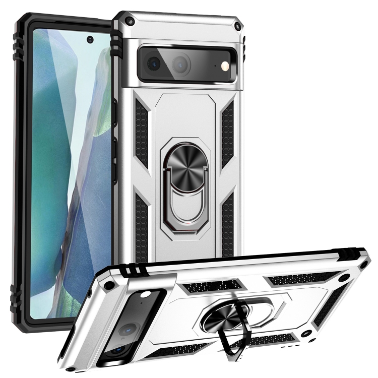 

For Google Pixel 7 Shockproof TPU + PC Phone Case with Holder(Silver)
