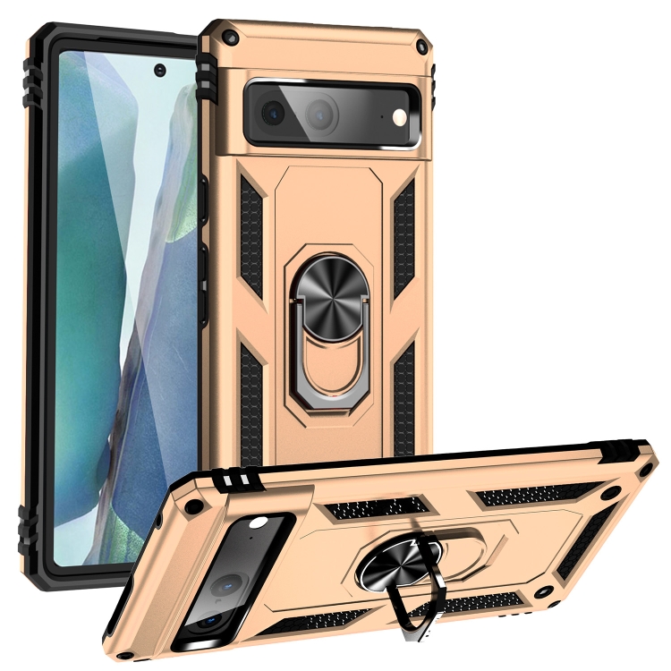 

For Google Pixel 7 Shockproof TPU + PC Phone Case with Holder(Gold)