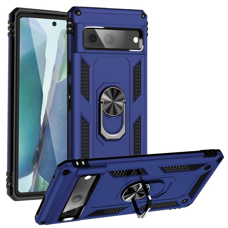 

For Google Pixel 7 Shockproof TPU + PC Phone Case with Holder(Blue)