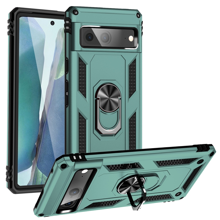 

For Google Pixel 7 Shockproof TPU + PC Phone Case with Holder(Dark Green)