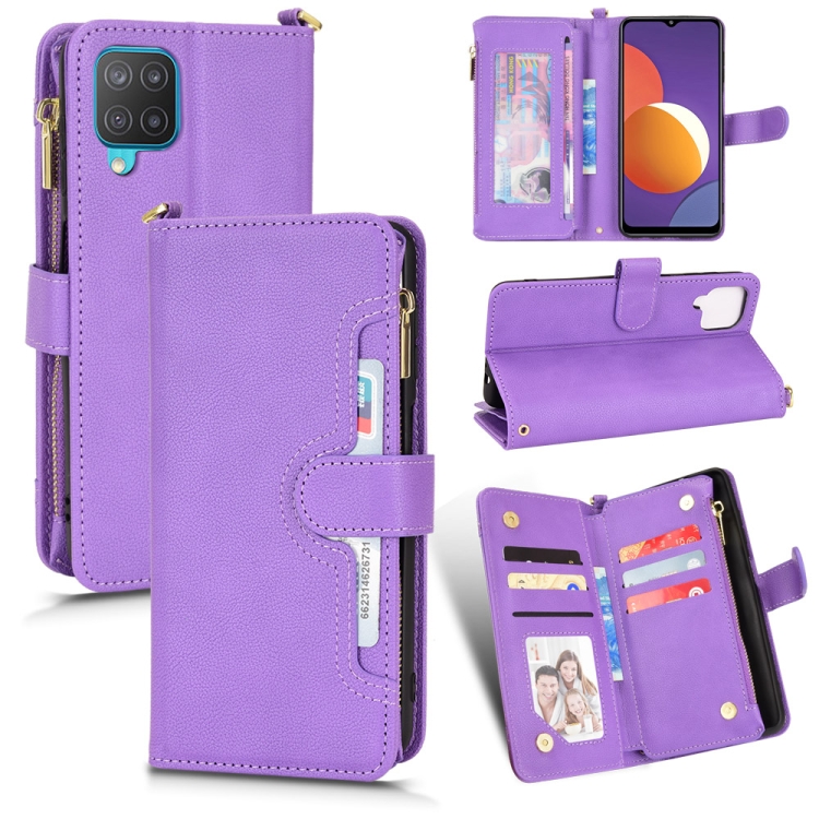 

For Samsung Galaxy A12 / M12 Litchi Texture Zipper Leather Phone Case(Purple)