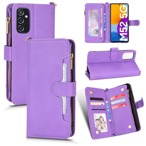 

For Samsung Galaxy M52 5G Litchi Texture Zipper Leather Phone Case(Purple)