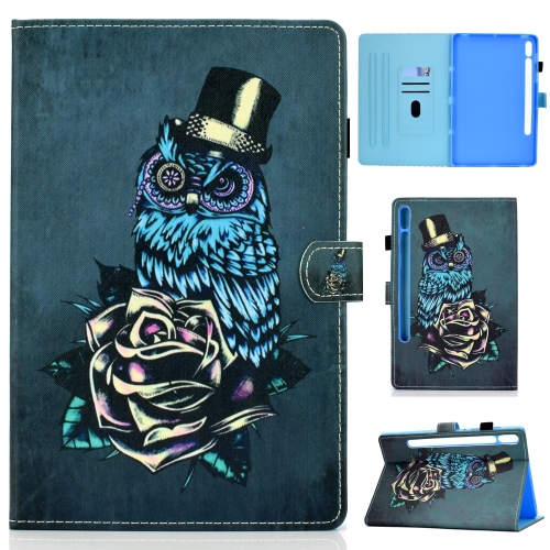 

For Samsung Galaxy Tab S8 X700 X706 Colored Drawing Smart Leather Tablet Case(Rose Owl)