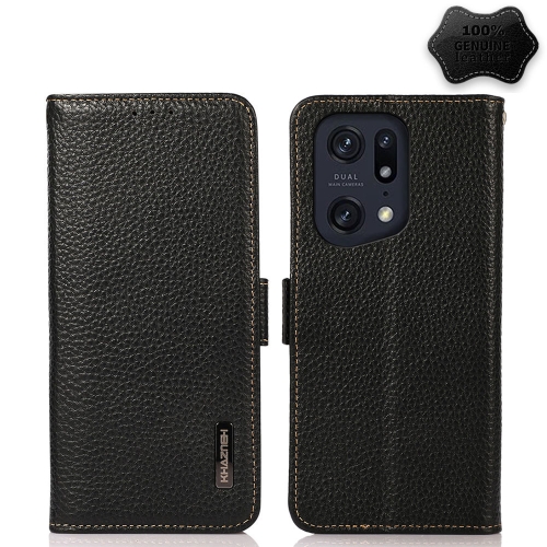 

For OPPO Find X5 Pro KHAZNEH Side-Magnetic Litchi Genuine Leather RFID Phone Case(Black)