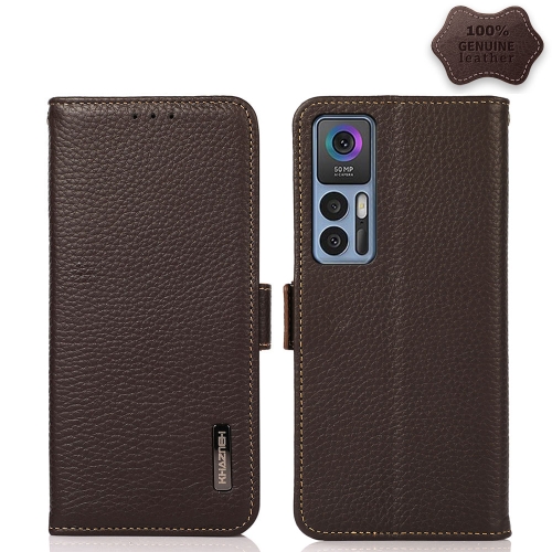 

For TCL 30 5G / 30 Plus 5G KHAZNEH Side-Magnetic Litchi Genuine Leather RFID Phone Case(Brown)