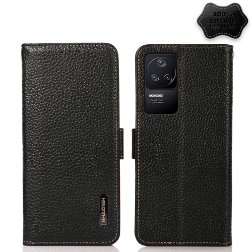 

For Xiaomi Redmi K40S 5G KHAZNEH Side-Magnetic Litchi Genuine Leather RFID Phone Case(Black)