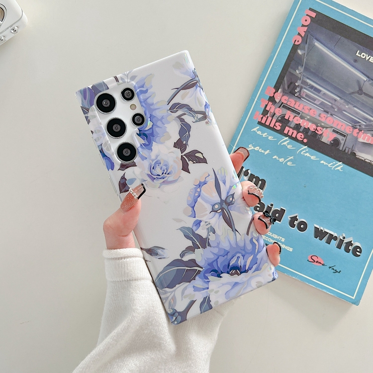 

For Samsung Galaxy S22 Ultra 5G Laser Flower TPU Phone Case(Blue Flower)
