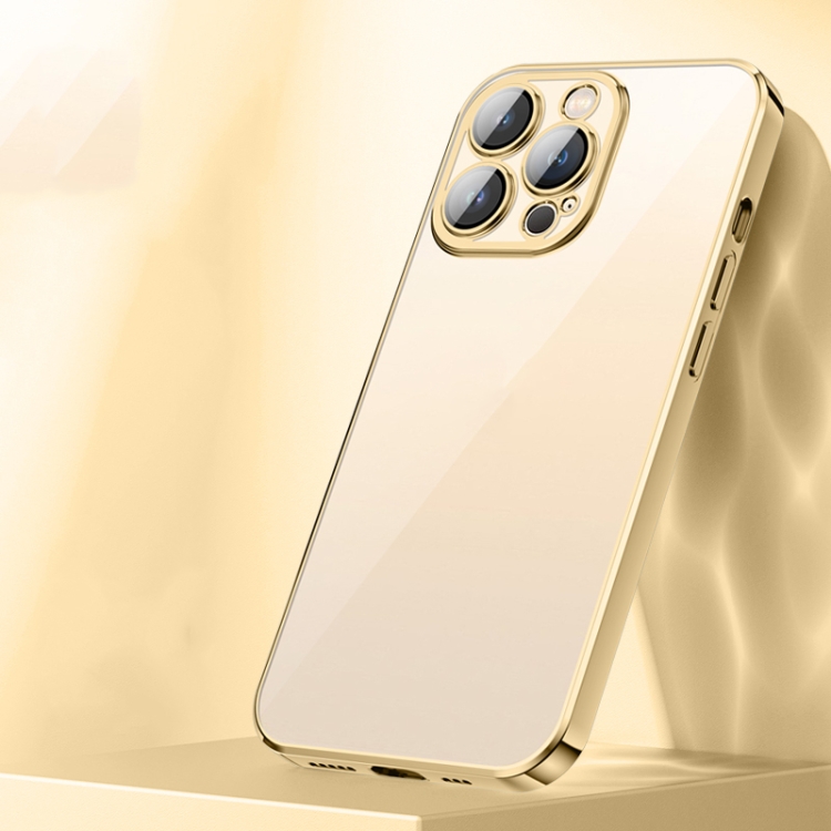 

Full Coverage Lens Crystal Plating Airbag Shockproof TPU Phone Case For iPhone 13(Gold)
