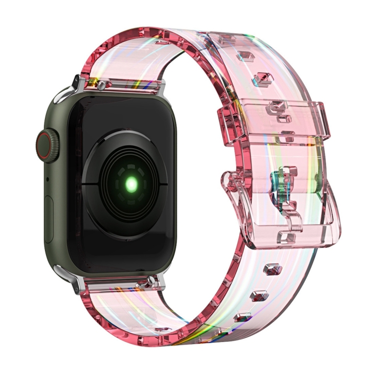 

Aurora Transparent Silicone Watch Band For Apple Watch Series 8&7 41mm / SE 2&6&SE&5&4 40mm / 3&2&1 38mm(Red)