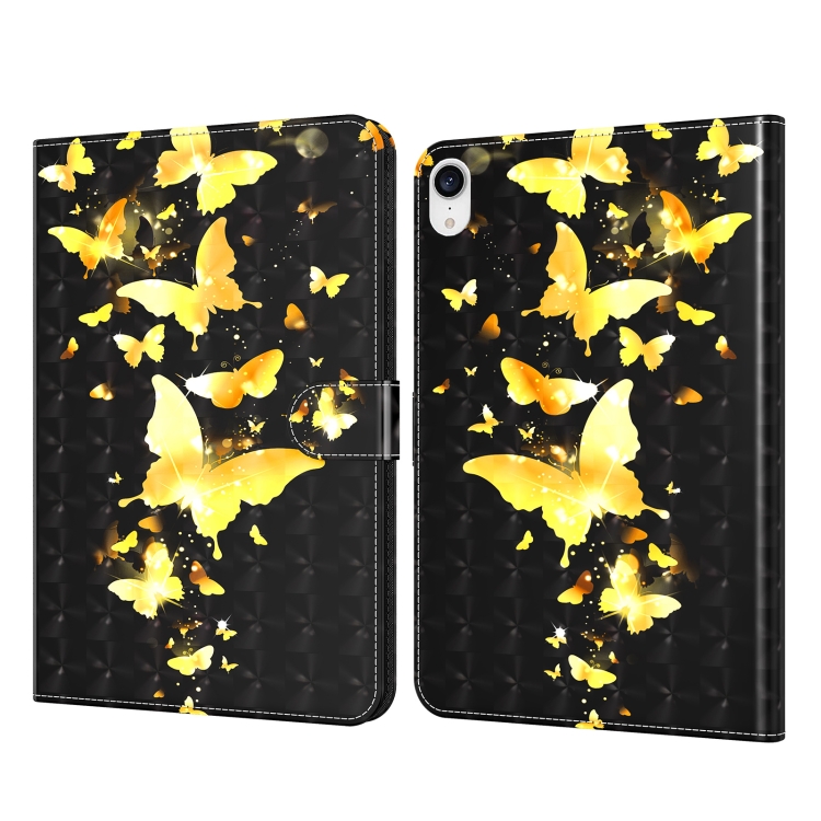 

3D Painted Pattern Leather Tablet Case For iPad mini 6(Golden Butterfly)