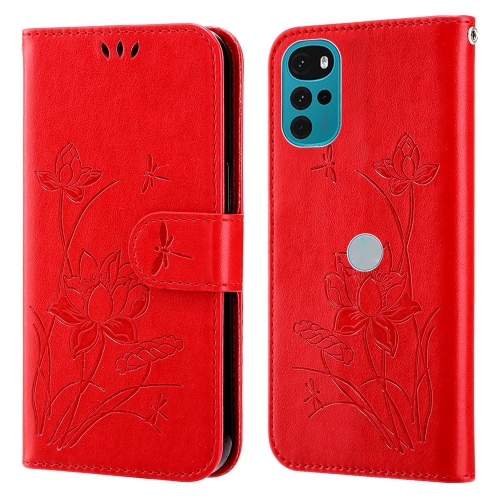 

For Motorola Moto G22 Lotus Embossed Leather Phone Case(Red)