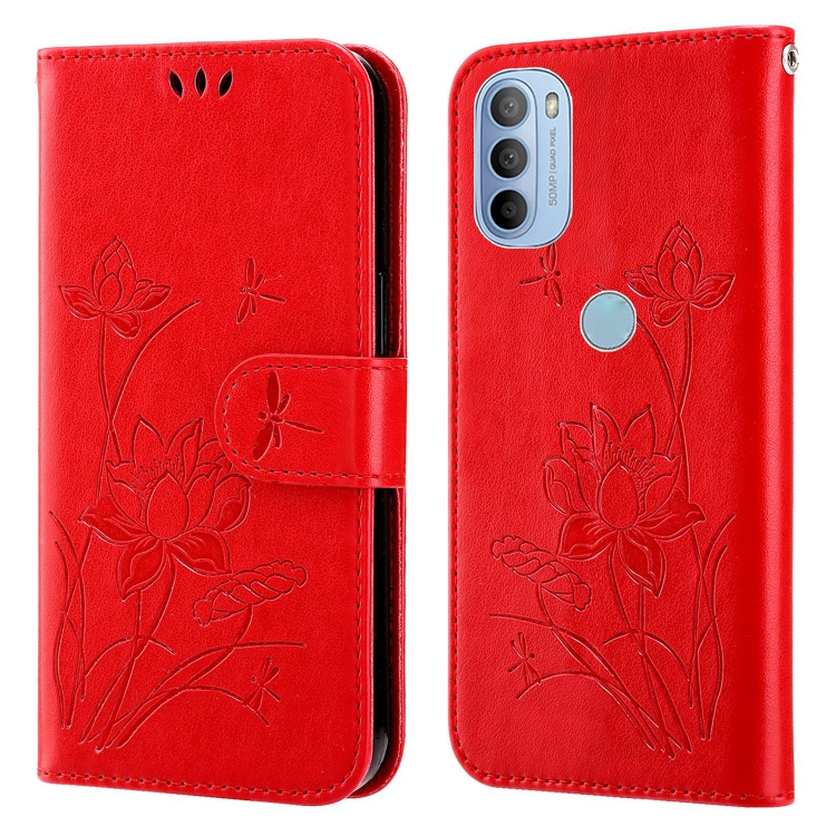 

For Motorola Moto G31 / G41 Lotus Embossed Leather Phone Case(Red)