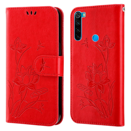 

For Xiaomi Redmi Note 8 2021 Lotus Embossed Leather Phone Case(Red)