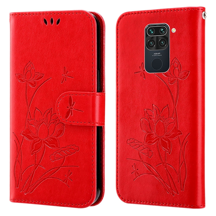 

For Xiaomi Redmi Note 9 / 10X 4G Lotus Embossed Leather Phone Case(Red)
