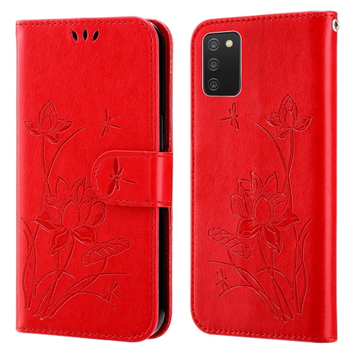 

For Samsung Galaxy A03s 166mm Lotus Embossed Leather Phone Case(Red)