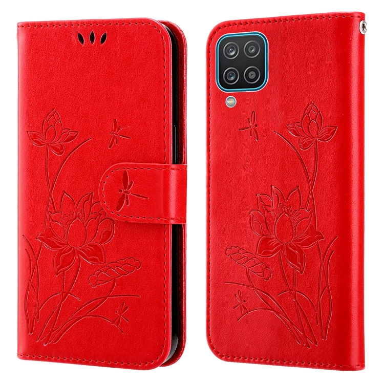 

For Samsung Galaxy A12 5G / 4G Lotus Embossed Leather Phone Case(Red)