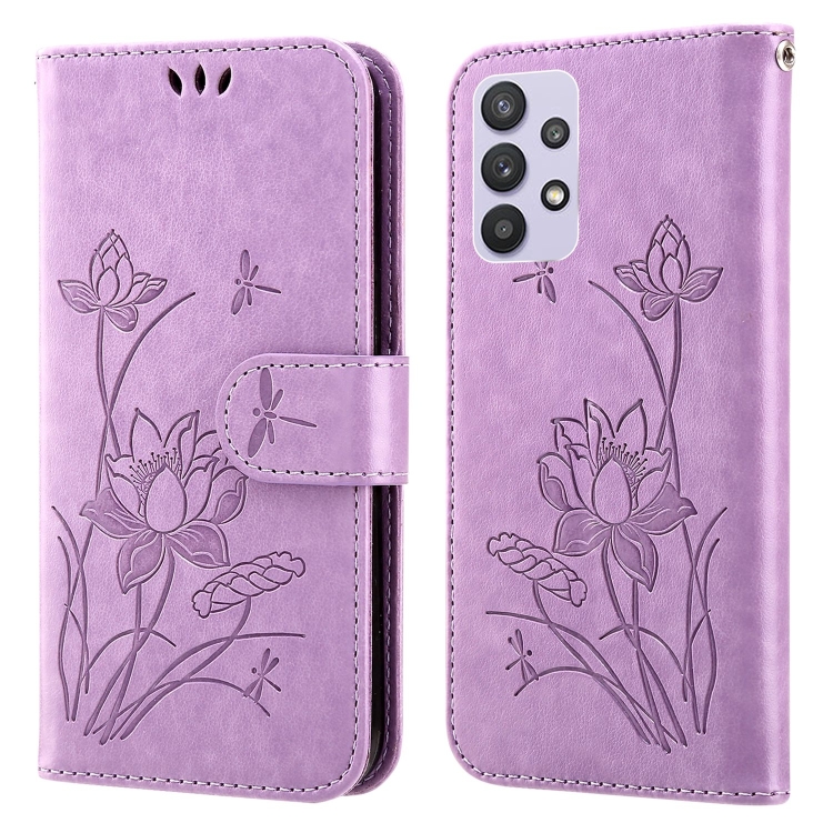 

For Samsung Galaxy A32 5G Lotus Embossed Leather Phone Case(Purple)