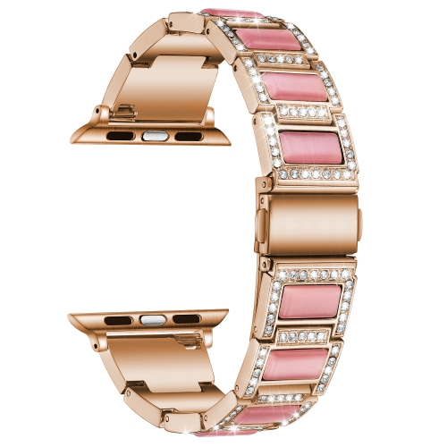 

22mm Metal Opal Watchband For Apple Watch Series 7 45mm / 6&SE&5&4 44mm / 3&2&1 42mm(Rose Gold+Pink)