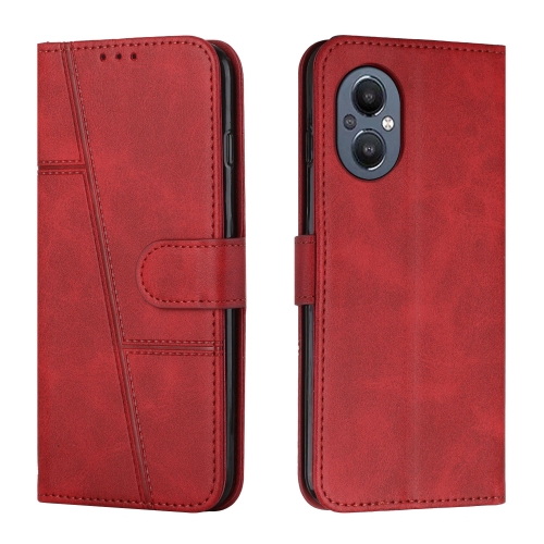 

For OPPO A96 5G / Reno7 Z 5G / OnePlus Nord N20 5G Stitching Calf Texture Buckle Leather Phone Case(Red)