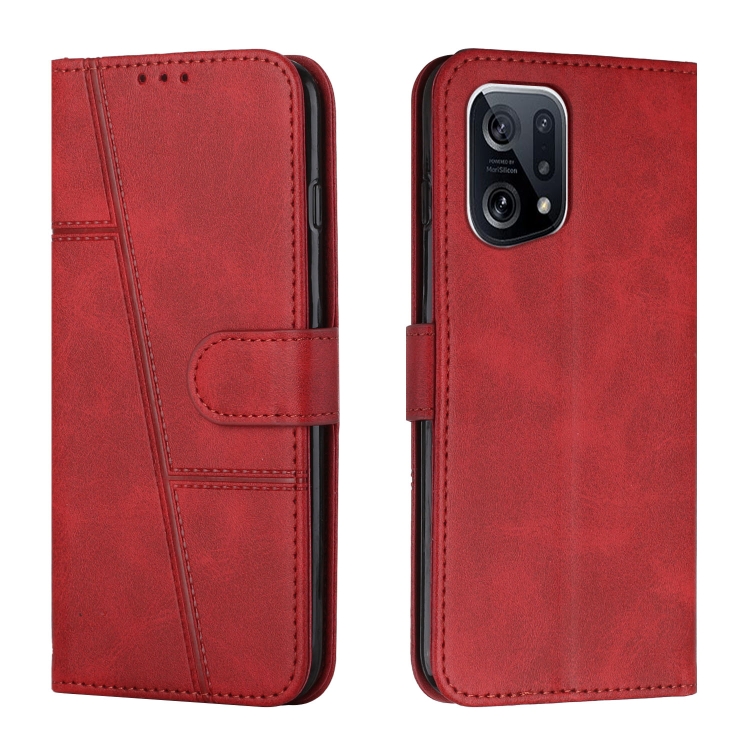 

For OPPO Find X5 Pro Stitching Calf Texture Buckle Leather Phone Case(Red)