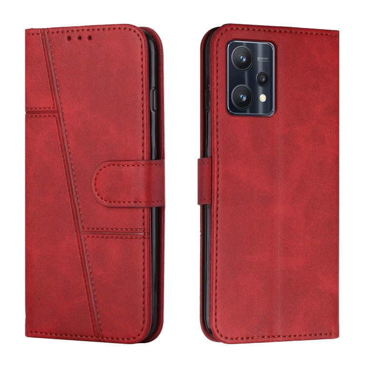 

For OPPO Realme 9 Pro+ Stitching Calf Texture Buckle Leather Phone Case(Red)