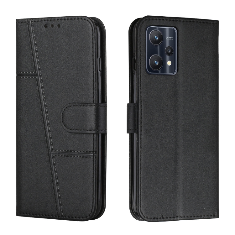 

For OPPO Realme 9 Pro / Realme V25 Stitching Calf Texture Buckle Leather Phone Case(Black)