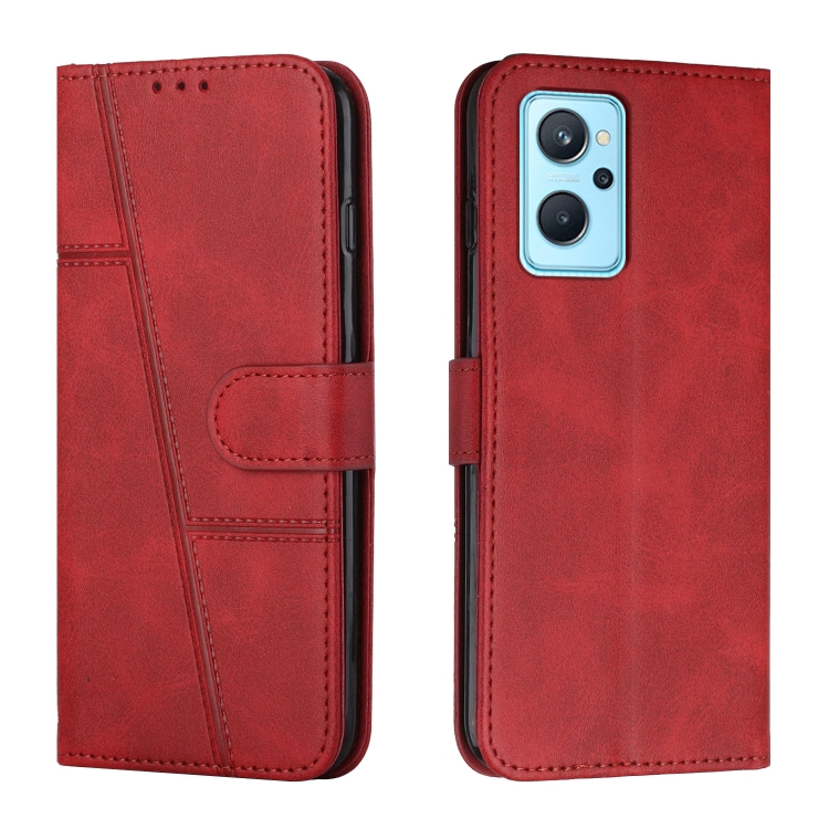 

For OPPO Realme 9i / A36 / A76 Stitching Calf Texture Buckle Leather Phone Case(Red)