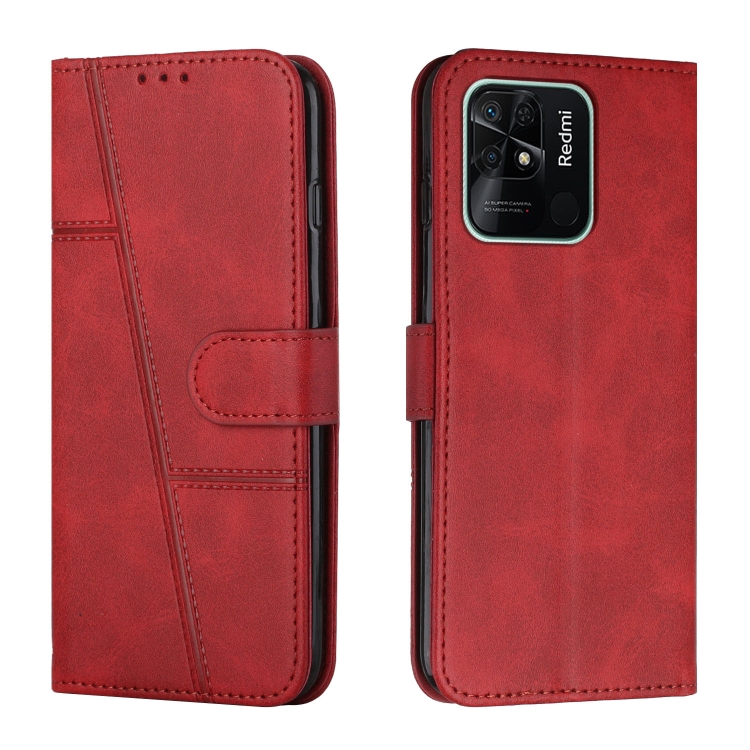 

For Xiaomi Redmi 10C 4G / Redmi 10 (India) Stitching Calf Texture Buckle Leather Phone Case(Red)