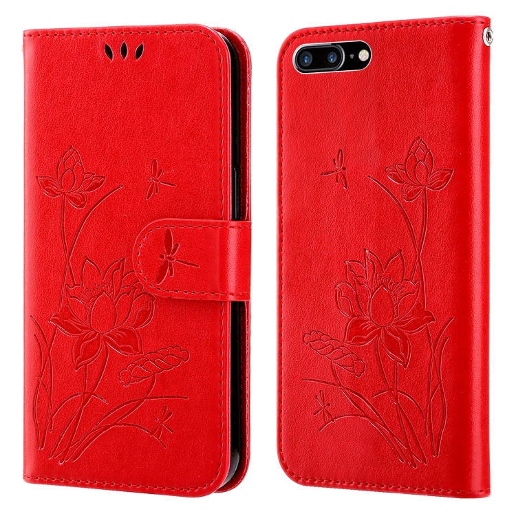 

Lotus Embossed Leather Phone Case For iPhone SE 2022 / SE 2020 / 8 / 7(Red)