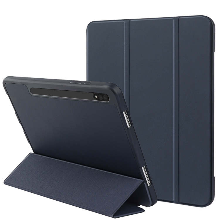 

For Samsung Galaxy Tab S8 / X700 3-folding Honeycomb TPU Smart Leather Tablet Case(Dark Blue)