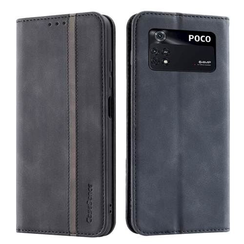 

For Xiaomi Poco M4 Pro 4G International Version Splicing Skin Feel Magnetic Leather Phone Case(Black)