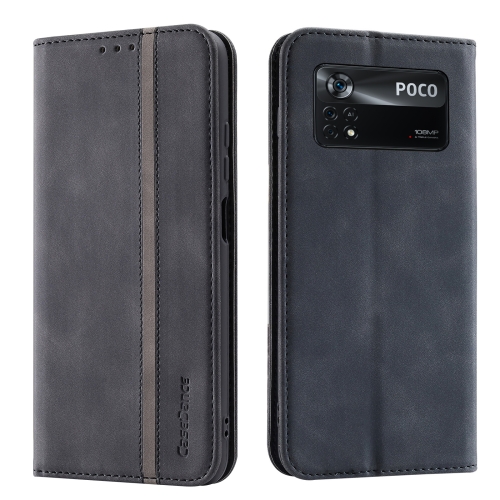 

For Xiaomi Poco X4 Pro 5G International Version Splicing Skin Feel Magnetic Leather Phone Case(Black)