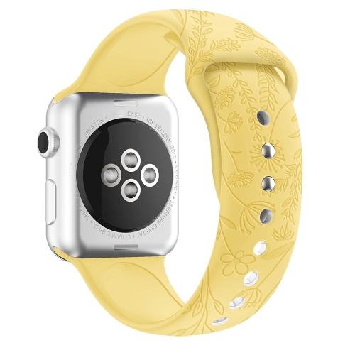 

Butterflies Love Flower Embossing Silicone Watch Band For Apple Watch Series 9&8&7 41mm / SE 3&SE 2&6&SE&5&4 40mm / 3&2&1 38mm(Light Yellow)