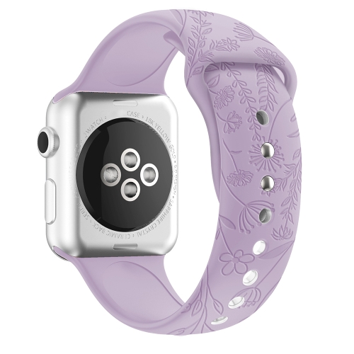 

Butterflies Love Flower Embossing Silicone Watch Band For Apple Watch Series 9&8&7 41mm / SE 3&SE 2&6&SE&5&4 40mm / 3&2&1 38mm(Lavender)