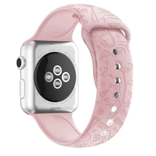 

Flamingo Embossing Silicone Watch Band For Apple Watch Ultra 49mm / Series 8&7 45mm / SE 2&6&SE&5&4 44mm / 3&2&1 42mm(Retro Rose)