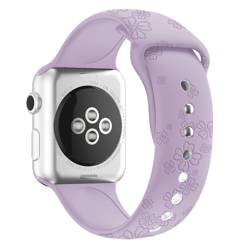 

Four-leaf Clover Embossing Silicone Watch Band For Apple Watch Series 9&8&7 41mm / SE 3&SE 2&6&SE&5&4 40mm / 3&2&1 38mm(Purple)