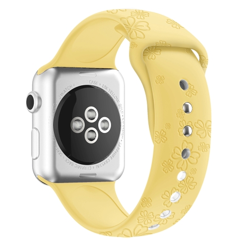

Four-leaf Clover Embossing Silicone Watchband For Apple Watch Series 7 45mm / 6&SE&5&4 44mm / 3&2&1 42mm(Light Yellow)