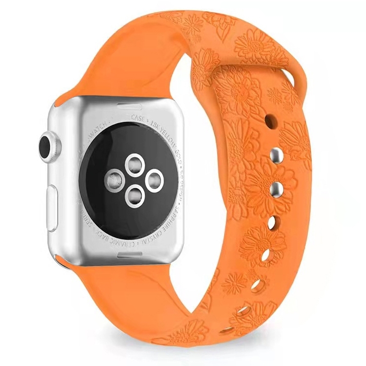 Sunflower Embossing Silicone Watch Band For Apple Watch Series 7 41mm /  6\u0026SE\u00265\u00264 40mm / 3\u00262\u00261 38mm(Orange)