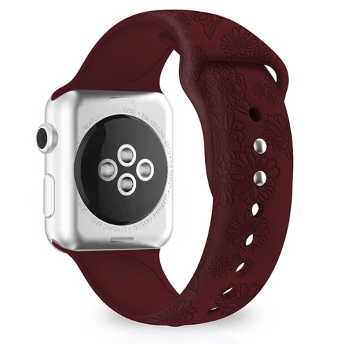 

Sunflower Embossing Silicone Watch Band For Apple Watch Series 8&7 41mm / SE 2&6&SE&5&4 40mm / 3&2&1 38mm(Wine Red)