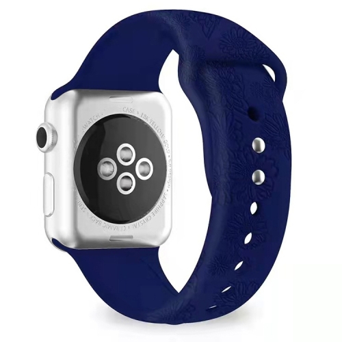 

Sunflower Embossing Silicone Watchband For Apple Watch Series 7 45mm / 6&SE&5&4 44mm / 3&2&1 42mm(Dark Blue)