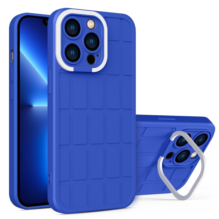 

Cube Lens Holder TPU + PC Phone Case For iPhone 13 Pro(Blue)